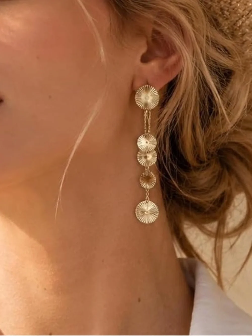 Zara Gold Radiant Disc Drop Earrings